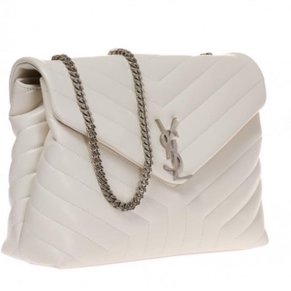 🤍Very Rare! YSL SAINT LAURENT LouLou Calfskin Y Quilted Monogram in Ivory Small - Picture 8 of 16